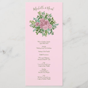 Pink Wedel Pastel Vintag Light Floral Rose Menükarte