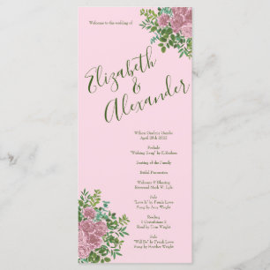 Pink Wedel Pastel Vintag Light Floral Rose Menükarte