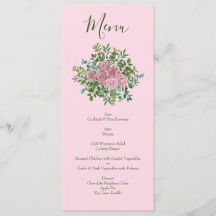 Pink Wedel Pastel Vintag Light Floral Rose Menükarte