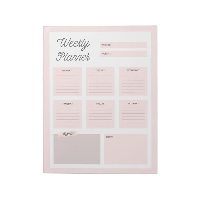 Pink Weekekly Planner Notepad Notizblock (Rotiert)