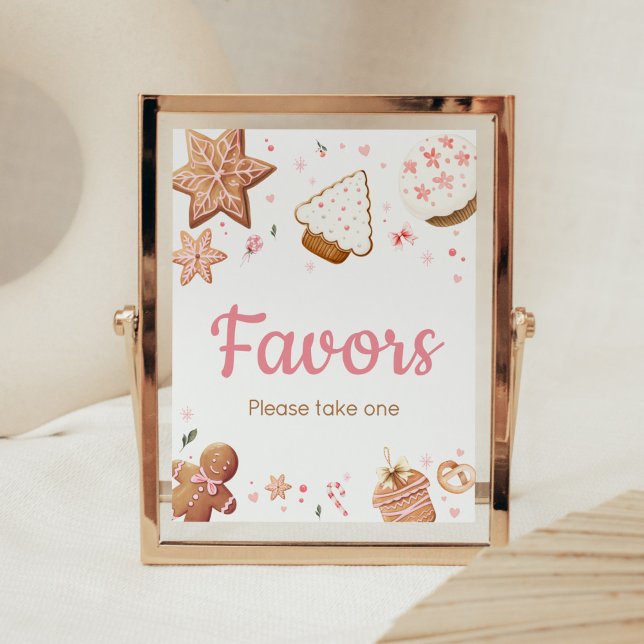 Pink Weihnachten Kleine Cookie Baby Duschfavoriten Poster (Christmas Little Cookie Gingerbread Baby Shower Favors Sign)