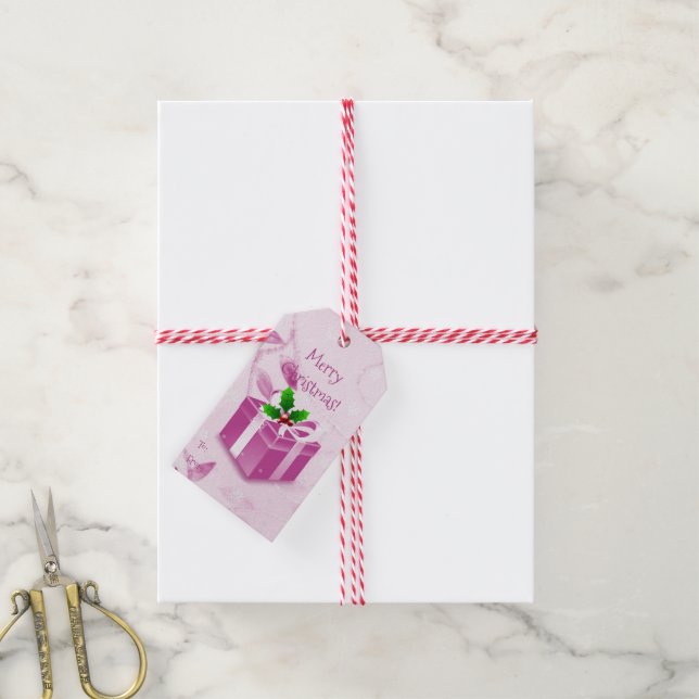 Pink Weihnachts-Geschenkboxen-Geschenk-Tag Geschenkanhänger (Mit Garn)