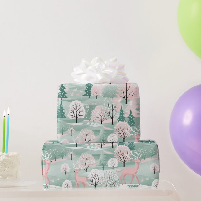 Pink Weihnachts-Rentier-Weihnachtswrapping Papier Geschenkpapier (Partygeschenke)
