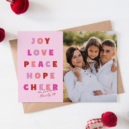Pink Weihnachts Typografie Joy Liebe Peace Hope Feiertagskarte