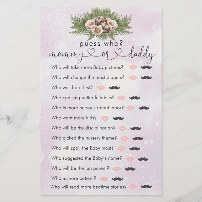 Pink Weihnachts-Winter Baby-Dusche "Guess Who" Spi (Vorderseite)