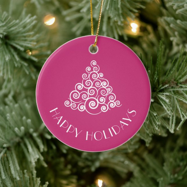 Pink Weihnachtsbaum glückliche Ferien Personalisie Keramikornament (Baum)