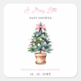 Pink Weihnachtsbaum Merry Little Baby Dusche Quadratischer Aufkleber