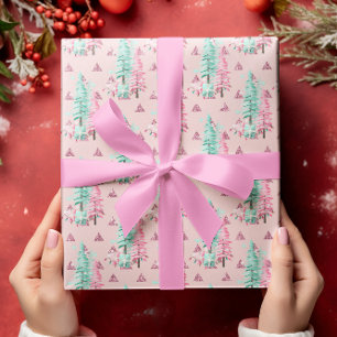 Pink Weihnachtsbaum Muster Aquamariner Urlaub Geschenkpapier