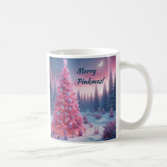 Pink Weihnachtsbaum Szene Kaffee Cup Kaffeetasse (Rechts)