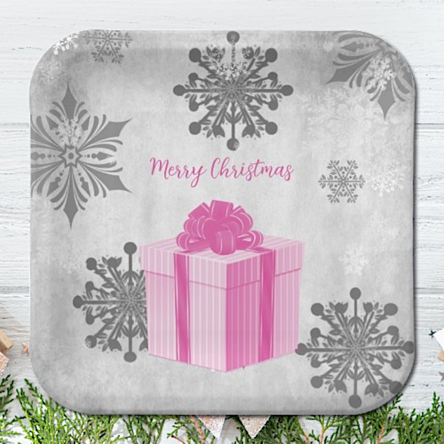 Pink Weihnachtsgeschenk Papiertafel Pappteller (Pink Christmas Gift Paper Plates)