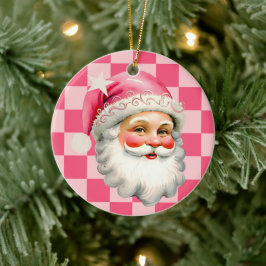 Pink Weihnachtsmann Weihnachten Pink Kariert Kids  Keramik Ornament