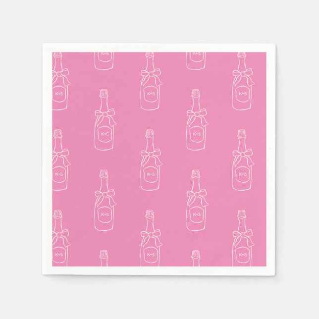 Pink Wein Champagner Flasche Muster Brautparty Serviette (Vorderseite)