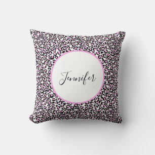Pink Weiß Schwarz Cheetah Monogramm Kissen