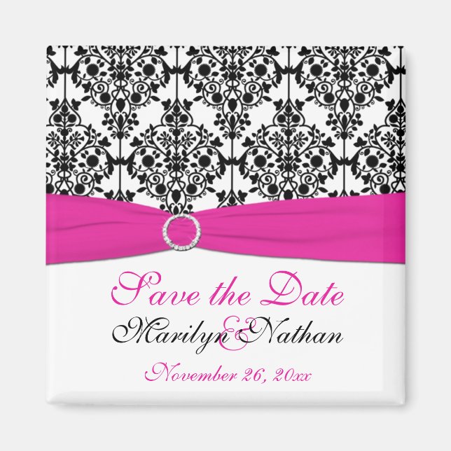 Pink, weiß und schwarz Damaskus Hochzeitsmagnet Magnet (Vorne)