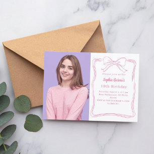 Pink weiß, von Hand gezeichnet Bogen Foto Rosa Geb Einladung