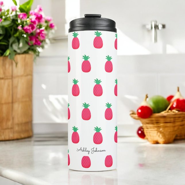 Pink Weiße Ananas Muster Chic Thermosbecher (Von Creator hochgeladen)
