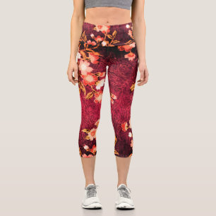 PINK WEISSE FRÜHSTÜCK BLUMEN, ANTIQUE ROTE BLUME CAPRI LEGGINGS