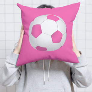Pink-weiße Fußballkugel - mit Monogramm Kissen