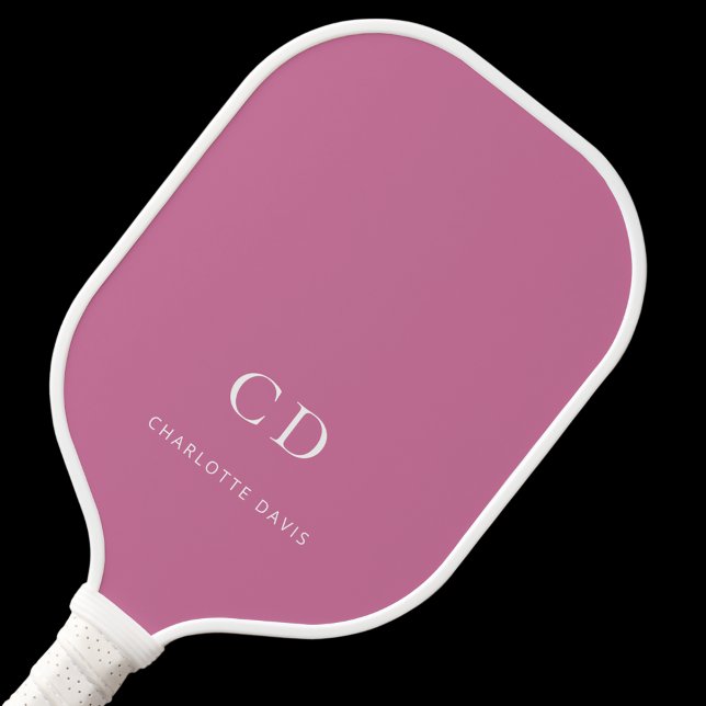 Pink-weiße Monogramm-Initialnamen Pickleball Schläger (Von Creator hochgeladen)