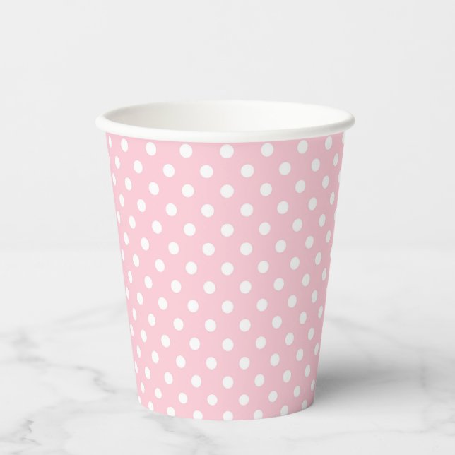 Pink-weiße Polka-Dosen-Papiertüten Pappbecher (Vorderseite)