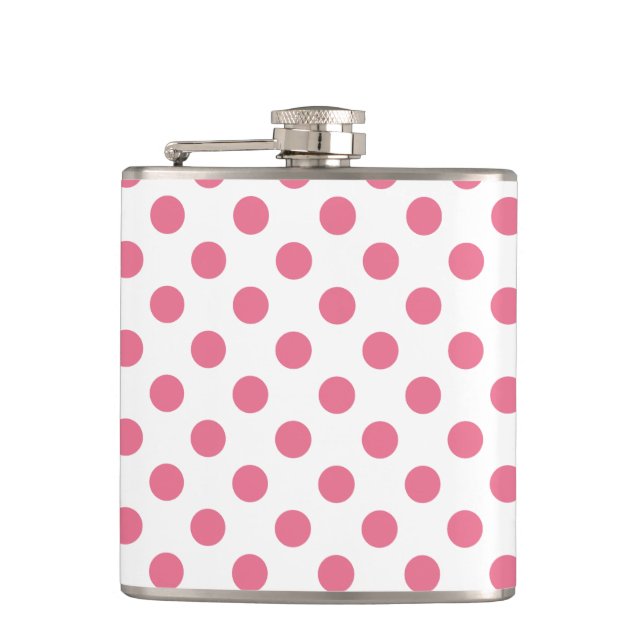 Pink-weiße Polka-Punkte Flachmann (Vorderseite)