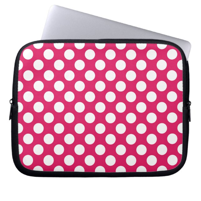 Pink-weiße Polka-Punkte Laptopschutzhülle (Vorderseite)