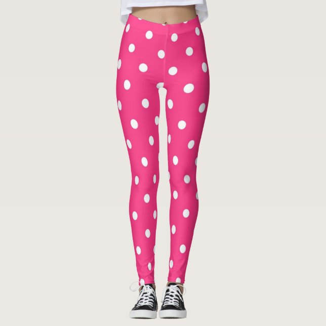Pink-weiße Polka-Punkte Leggings (Vorderseite)