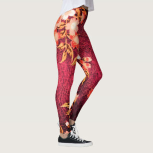 PINK WEISSE SPRINGBLUMEN ANTIQUE ROTE BLUME LEGGINGS