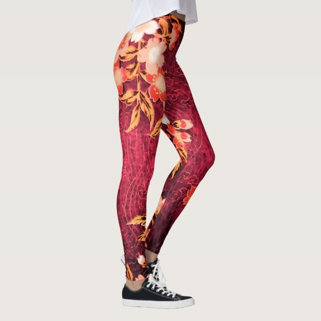 PINK WEISSE SPRINGBLUMEN ANTIQUE ROTE BLUME LEGGINGS (Rechts)