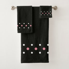 Pink-weiße und schwarze Polka-Punkte Badhandtuch Set