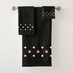 Pink-weiße und schwarze Polka-Punkte Badhandtuch Set