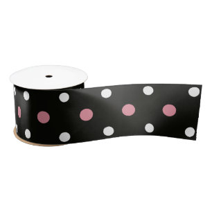 Pink-weiße und schwarze Polka-Punkte Satinband