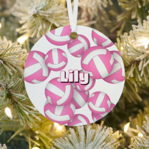 Pink-weiße Volleyballs mit Athleten Name Sake Ornament Aus Metall