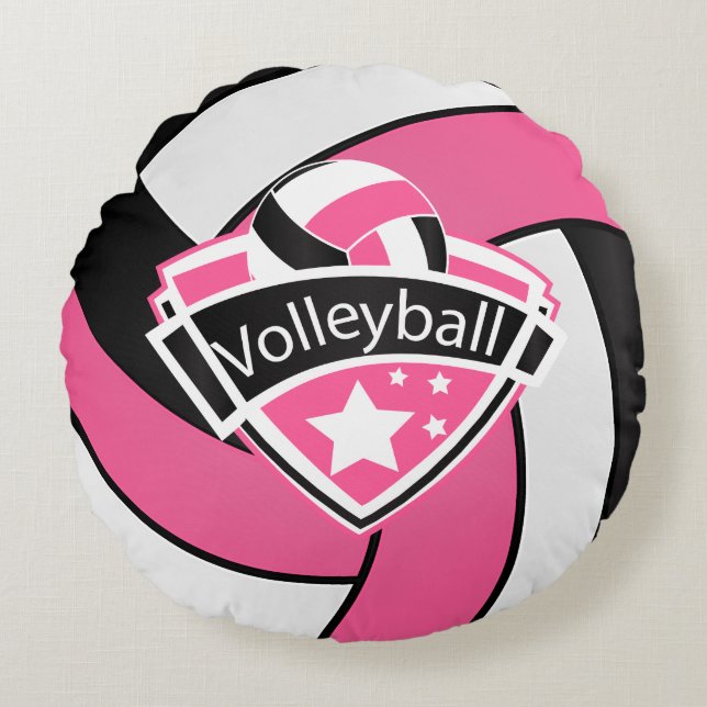 Pink-, weißer und SchwarzerVolleyball Rundes Kissen (Vorderseite)