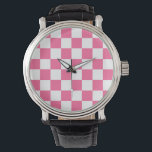 Pink-weißes Muster eines karierten Karos Armbanduhr<br><div class="desc">Muster für rosa und weiße Karo Gestaltete geometrische Quadrate</div>