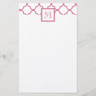 Pink weißes Quatrefoil Ihr Monogramm Briefpapier