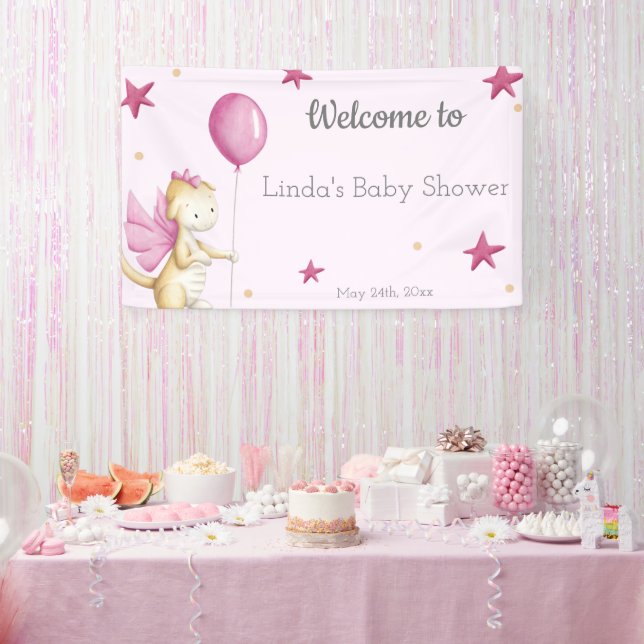 Pink Welcome Girl Baby Duschkopf Dragon Party Banner (Party)