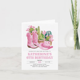 Pink West Cowgirl Cactus Watercolor Birthday