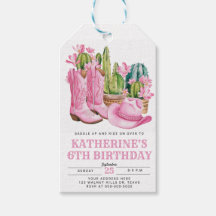 Pink West Cowgirl Cactus Watercolor Birthday