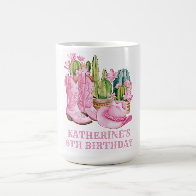 Pink West Cowgirl Cactus Watercolor Birthday Kaffeetasse (Mittel)