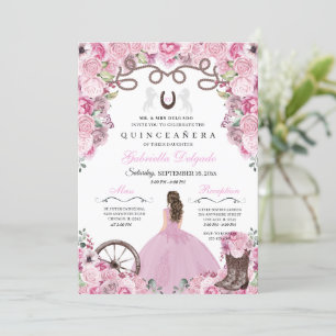 Pink Western Charra Girl Ranchero Quinceanera Einladung