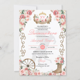 Pink Western Charro Cowgirl Quinceañera Einladung