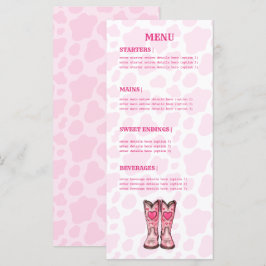 Pink Western Cow Print Rodeo Style Flat Menu Menükarte