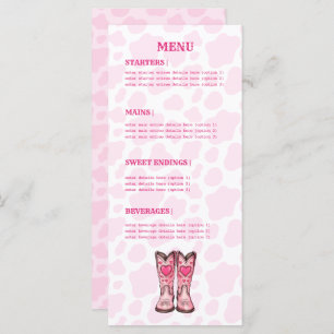 Pink Western Cow Print Rodeo Style Flat Menu Menükarte
