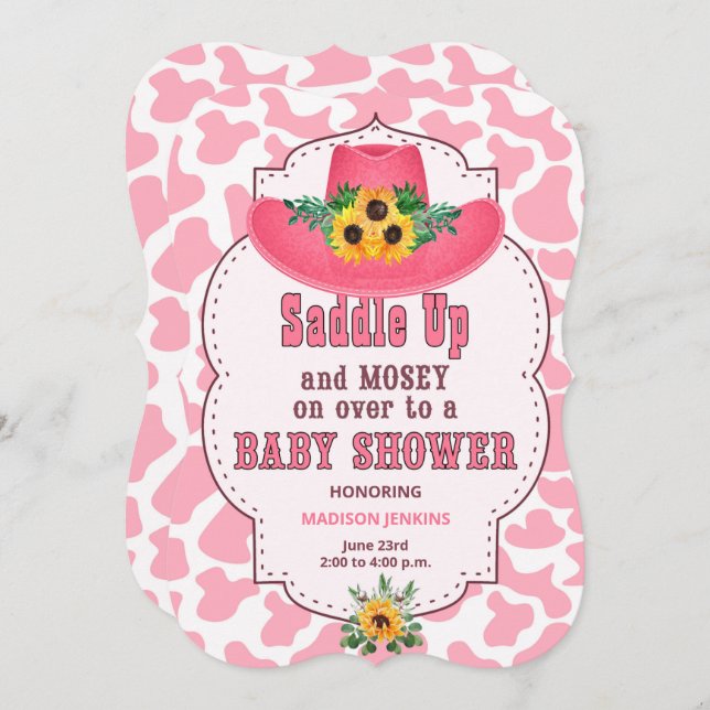 Pink Western Cowgirl Babydusche Einladung (Vorne/Hinten)