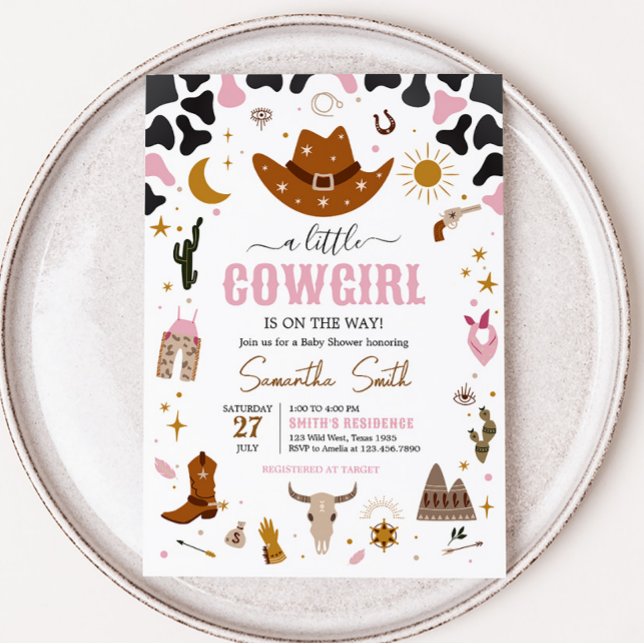 Pink Western Cowgirl Babydusche Einladung (Boho Wild West Rodeo Baby Shower Invitation)