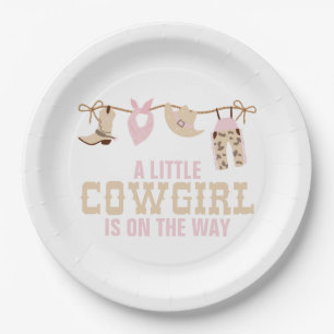 Pink Western Cowgirl Babydusche Papier Teller