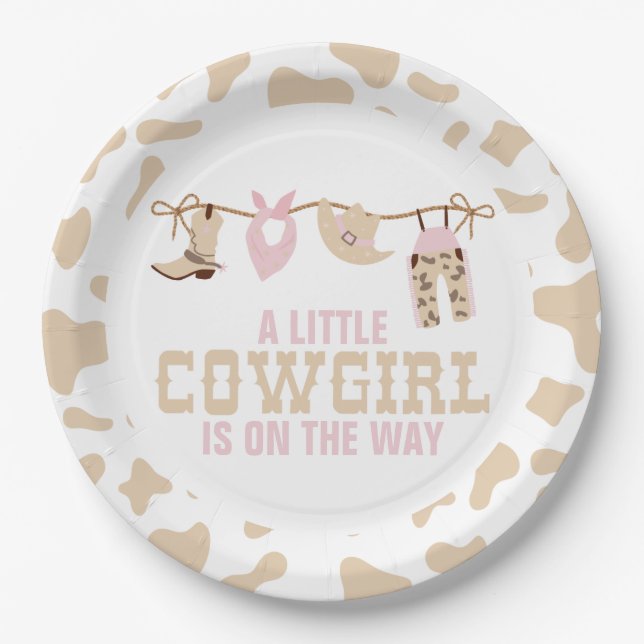 Pink Western Cowgirl Babydusche Papier Teller (Vorderseite)