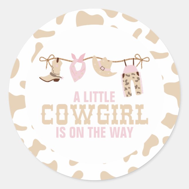 Pink Western Cowgirl Babydusche Papier Teller Runder Aufkleber (Vorderseite)