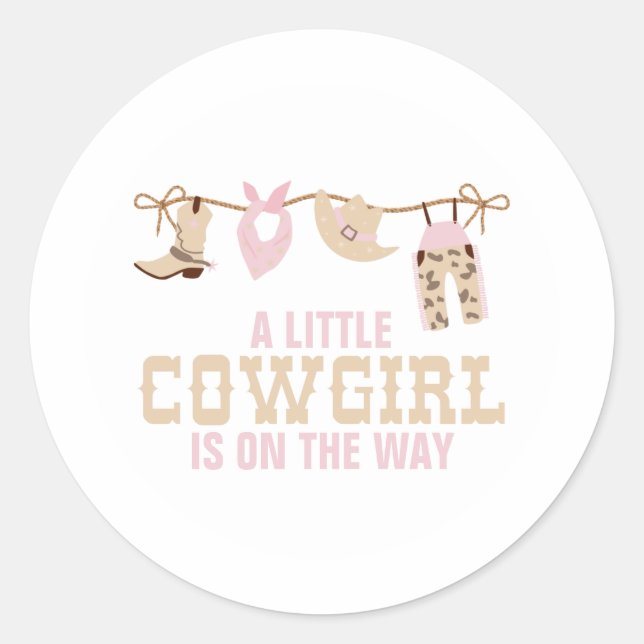 Pink Western Cowgirl Babydusche Papier Teller Runder Aufkleber (Vorderseite)